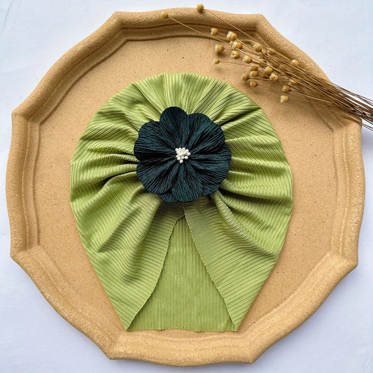 Baby Girls Solid Flowers Decor Cap Soft Hair Wrap Headband