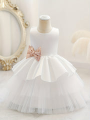 Baby Girl Sleeveless Mesh Gown with Bowknot