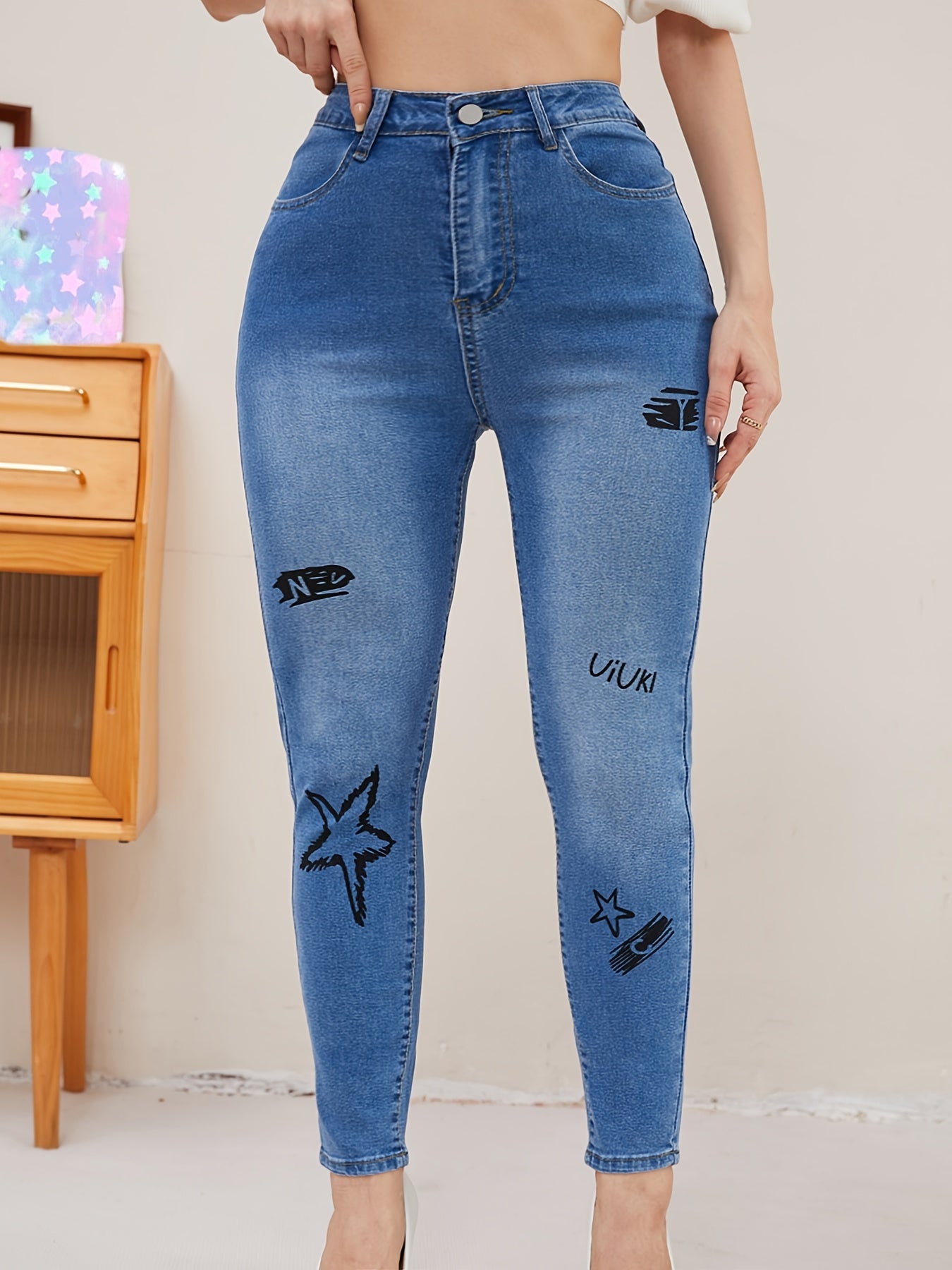 High Rise Button Fly Skinny Jeans