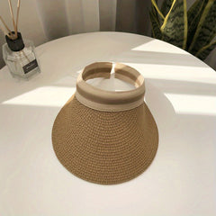 Straw Visor Hat Wide Brim Casual UV Protection Sun Hat Summer Travel Beach Hats