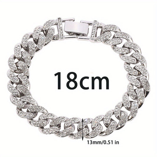 Men's Silvery Rhinestone Cuban Bracelet Hip Hop Bling