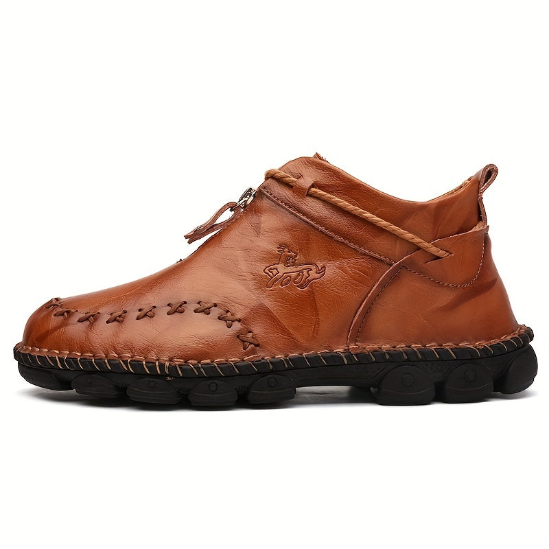 Men's Stitched Mid Top Zipper Boots Outdoor Shoes