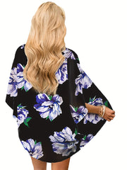 Print Cover Up Shirt V Neck Long Sleeves Loose Fit Casual Semi Sheer Cardigan