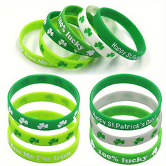 6pc Green Silicone Bracelet Linen Flag Irish Gift Shamrock Bracelet