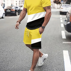Men's 2Pcs Casual Crew Neck T-shirt & Drawstring Shorts Set
