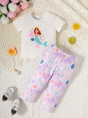 2pcs Baby Girls Cat Print T shirt & Pants Set