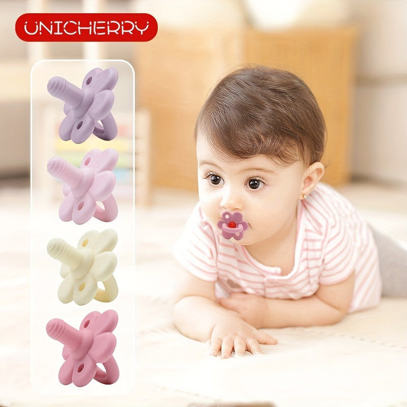 2 Pack Silicone Pacifiers Unique Flower Shape One Piece With Teether Handle