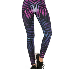 Fluorescent Tree Branch Print Leggings High Waist Slim Leggings
