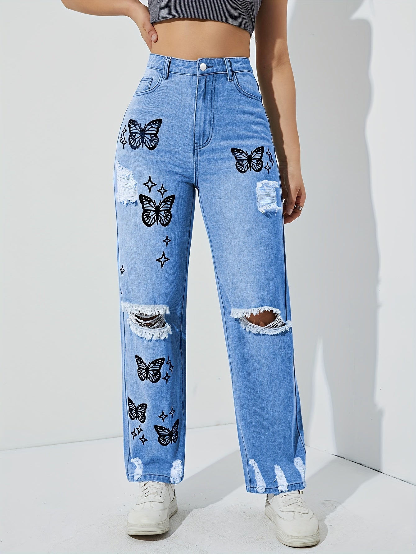 Bleach Wash Butterfly Jeans
