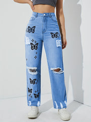 Bleach Wash Butterfly Jeans