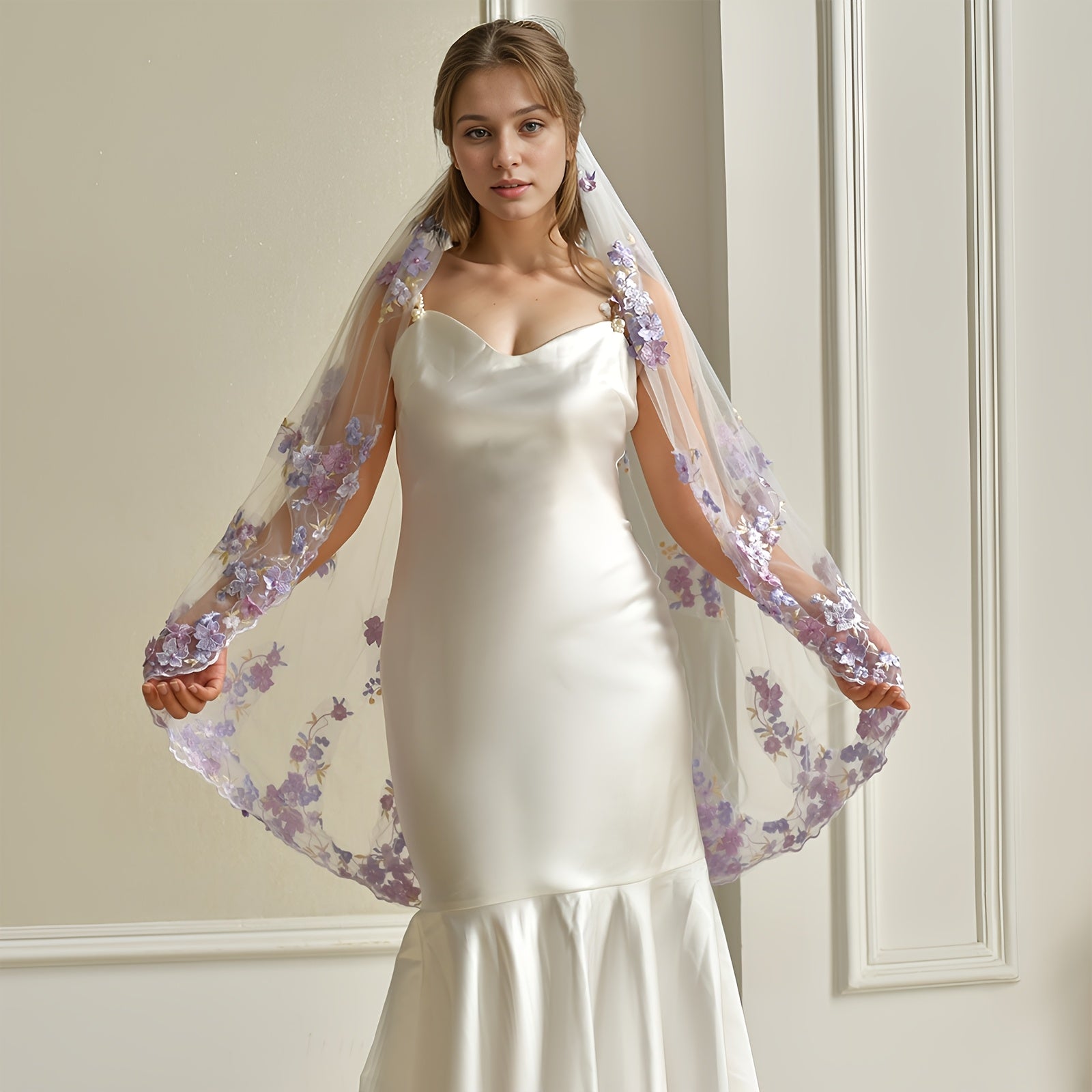 Graceful Finger Length Bridal Veil with Comb Soft Tulle Wedding Lace Veil