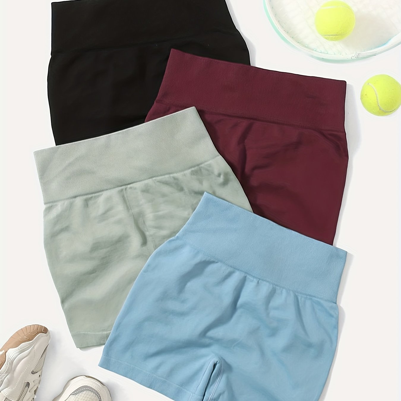 4pcs Seamless Yoga Sports Shorts Tummy Control Biker Fitness Shorts
