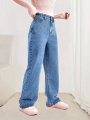 Loose Fit Straight Jeans Non Stretch Slash Pockets Baggy Denim Pants