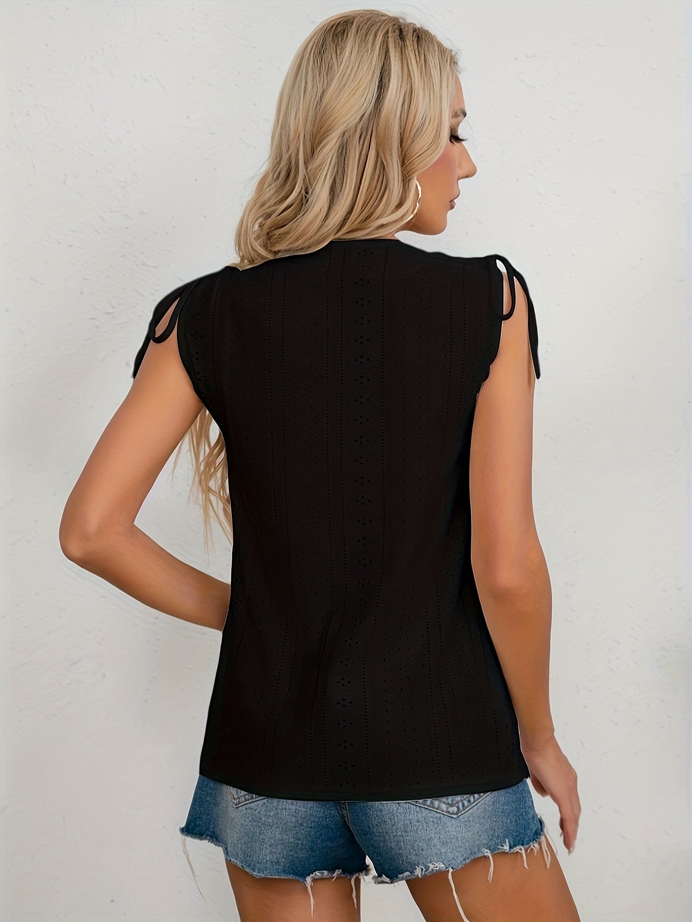 Eyelet Embroidered Tank Top Sleeveless Casual Top For Summer & Spring