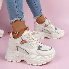 Women's Chunky Mesh Dad Shoes Lace Up Platform Sneakers