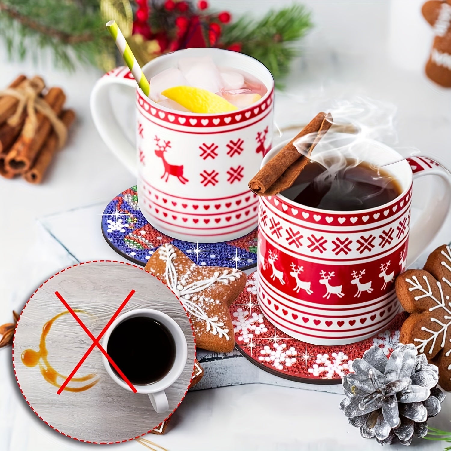 8pcs Diamond Art Set With Stand & Coaster for Christmas Decor
