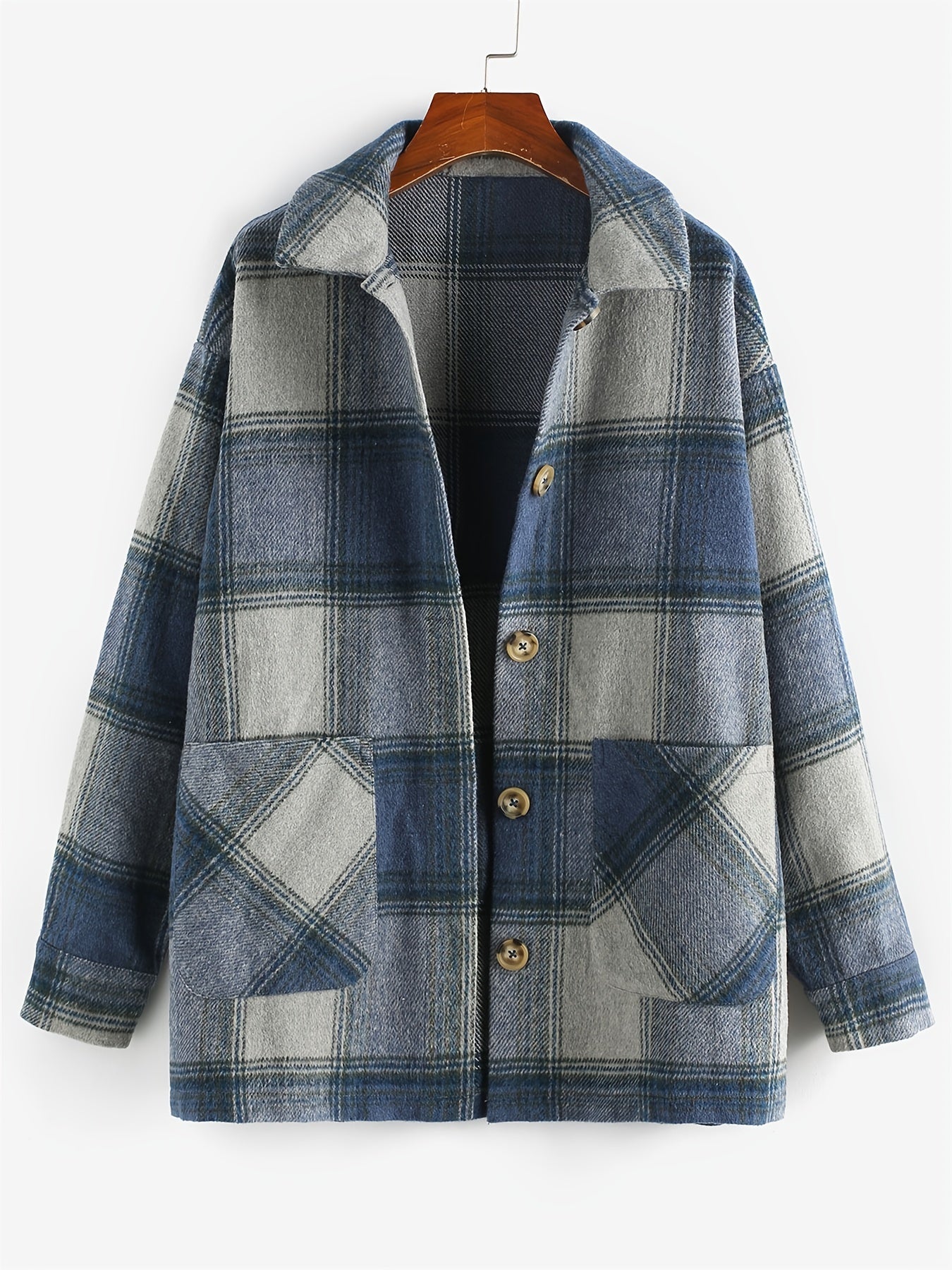 Plaid Jacket Lapel Casual Long Sleeve Loose Outerwear Women's Clothing