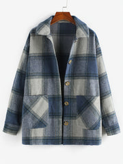 Plaid Jacket Lapel Casual Long Sleeve Loose Outerwear Women's Clothing