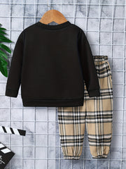 Baby Boys Cartoon Bear Tops Plaid Trousers Set Kids Clothes