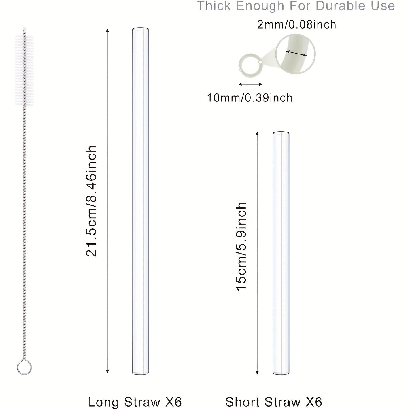 12 Pack Clear Glass Straws Shatter Resistant for Cocktails and Smoothies