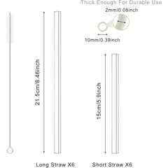 12 Pack Clear Glass Straws Shatter Resistant for Cocktails and Smoothies