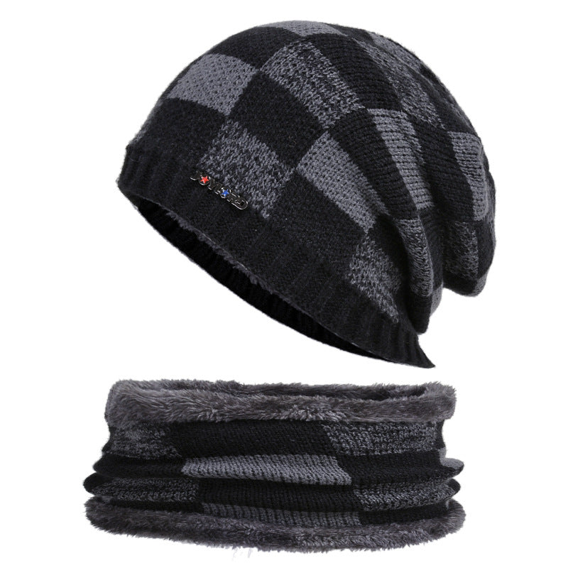 Winter Hat Pullover Cap Scarf Two piece Set Plus Velvet Thick Woolen Cap