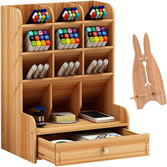 Wooden Desk Organizer Pen Holder Office Art Supplies Storage