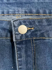 Washed Button Fly Stretch Flare Leg Jeans