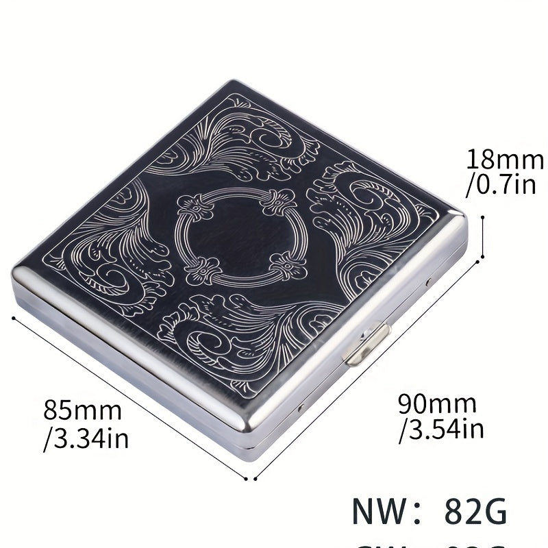 Stainless Steel Embossed Cigarette Box Holds 20 Cigarettes