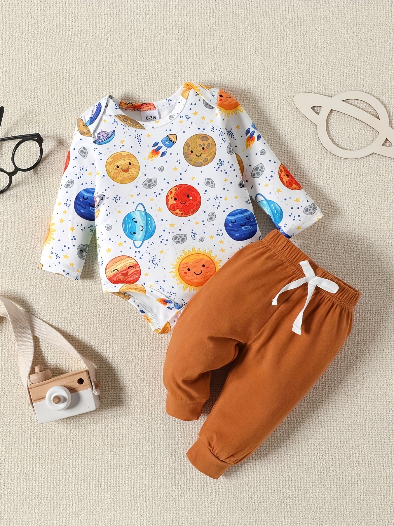 Baby Boys Starry Sky Creeper Romper Cotton Pants Set