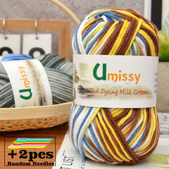 2pcs 50g Melange Yarn & Needles, Fancy Yarn Thread Mix Colors For Hand Knitting