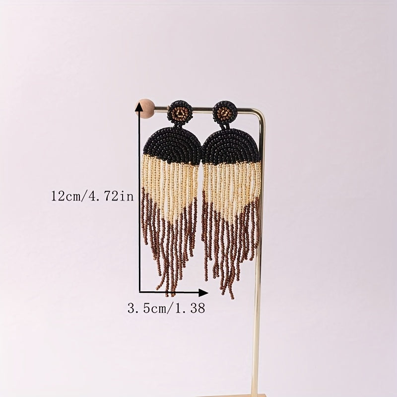 Vintage Boho Block Beads Tassel Earrings for Men Women Kids