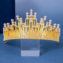 Girls Queen Crown Hair Accessory Faux Pearl Cake Decoration Alloy Birthday