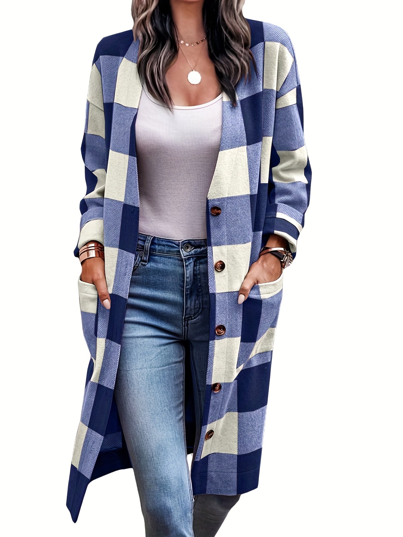 Gingham Print Long Sleeve Cardigan