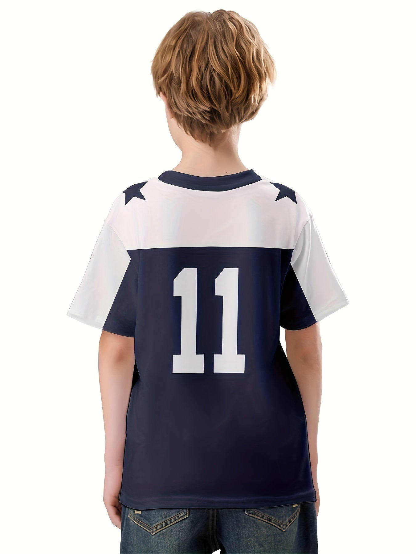 Boy's Short Sleeve T-Shirt with Jersey Print and Creative Pattern
