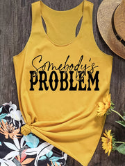 Letter Print Round Neck Tank Top Casual Loose Sleeveless