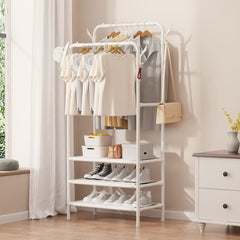 Garment Rack with Double Rods, Lower Storage, and Hooks