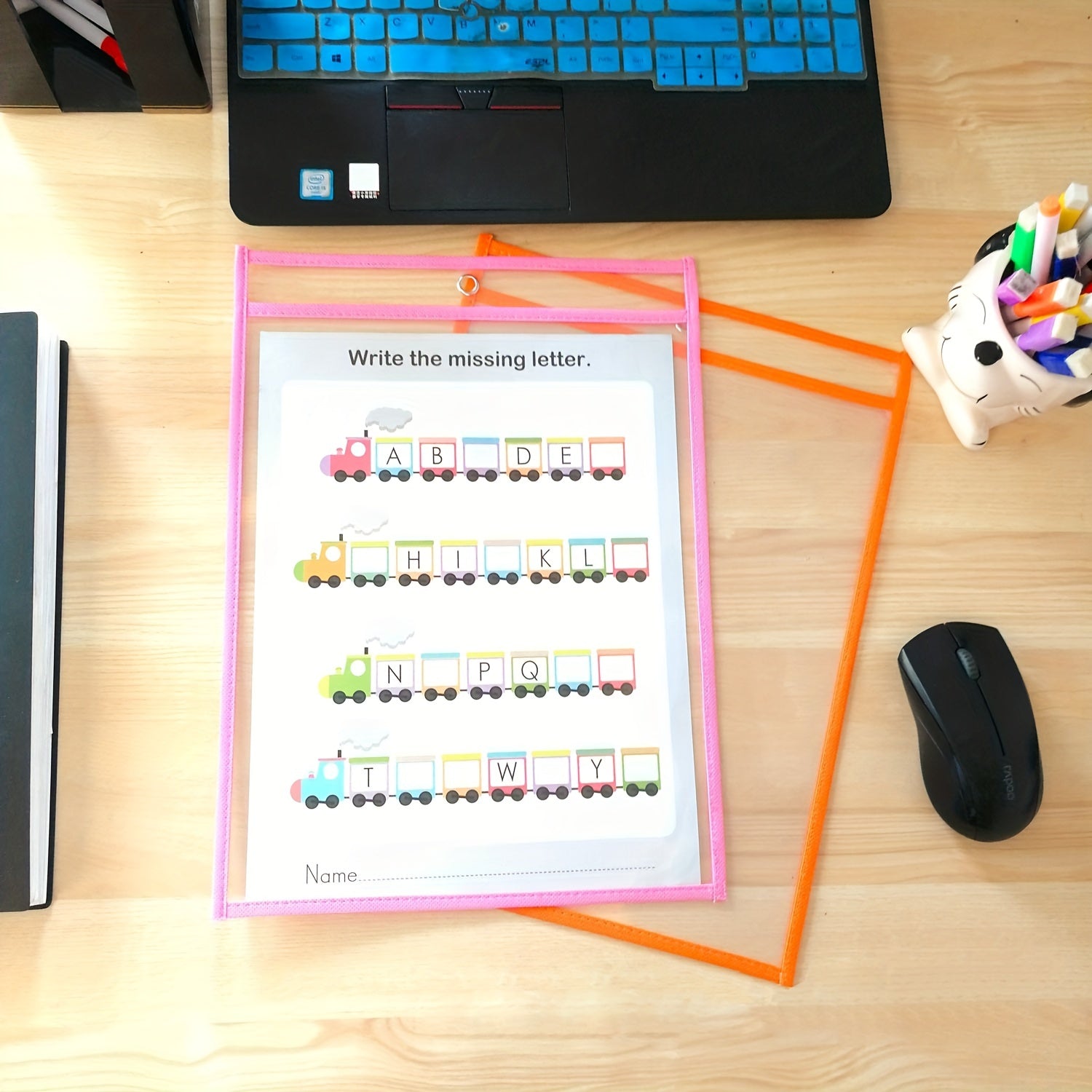6pcs Reusable Dry Erase Pocket Sleeves, Assorted Colors, Clear Plastic Sheet