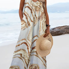 Marble Print Wide Leg Cami Jumpsuit