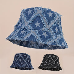 Plaid Bucket Hat Pentagram Face Cover Sun Hat