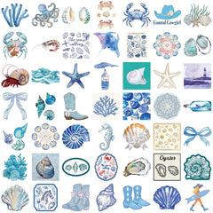 50pcs Coastal Girl Vinyl Stickers Ocean Themed Cartoon Decals for Laptop Water B