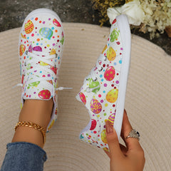 Colorful Print Flat Skate Shoes Lace Up Non Slip Walking Shoes