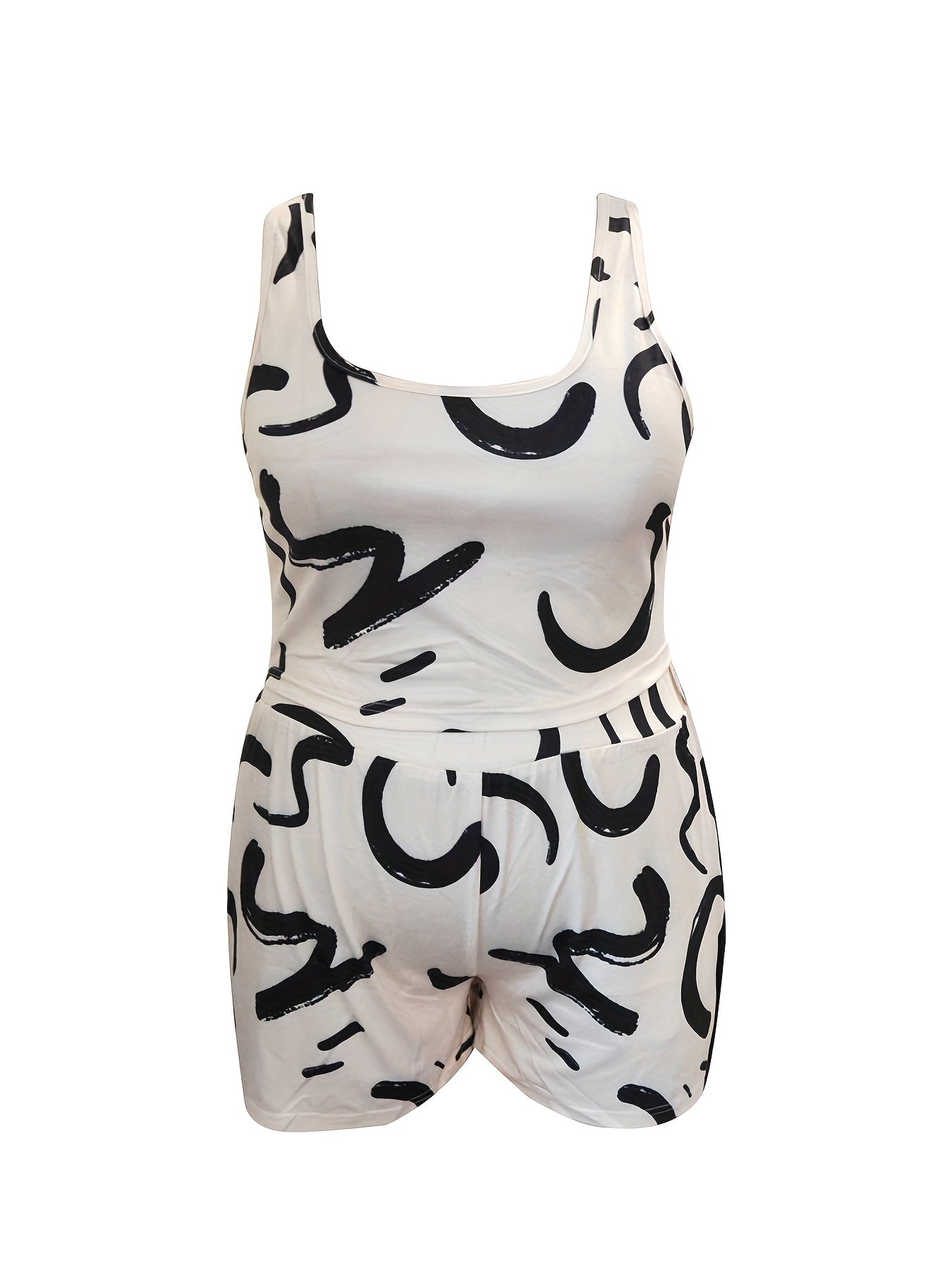 Graffiti Print Tank Top & Shorts Pajama Set