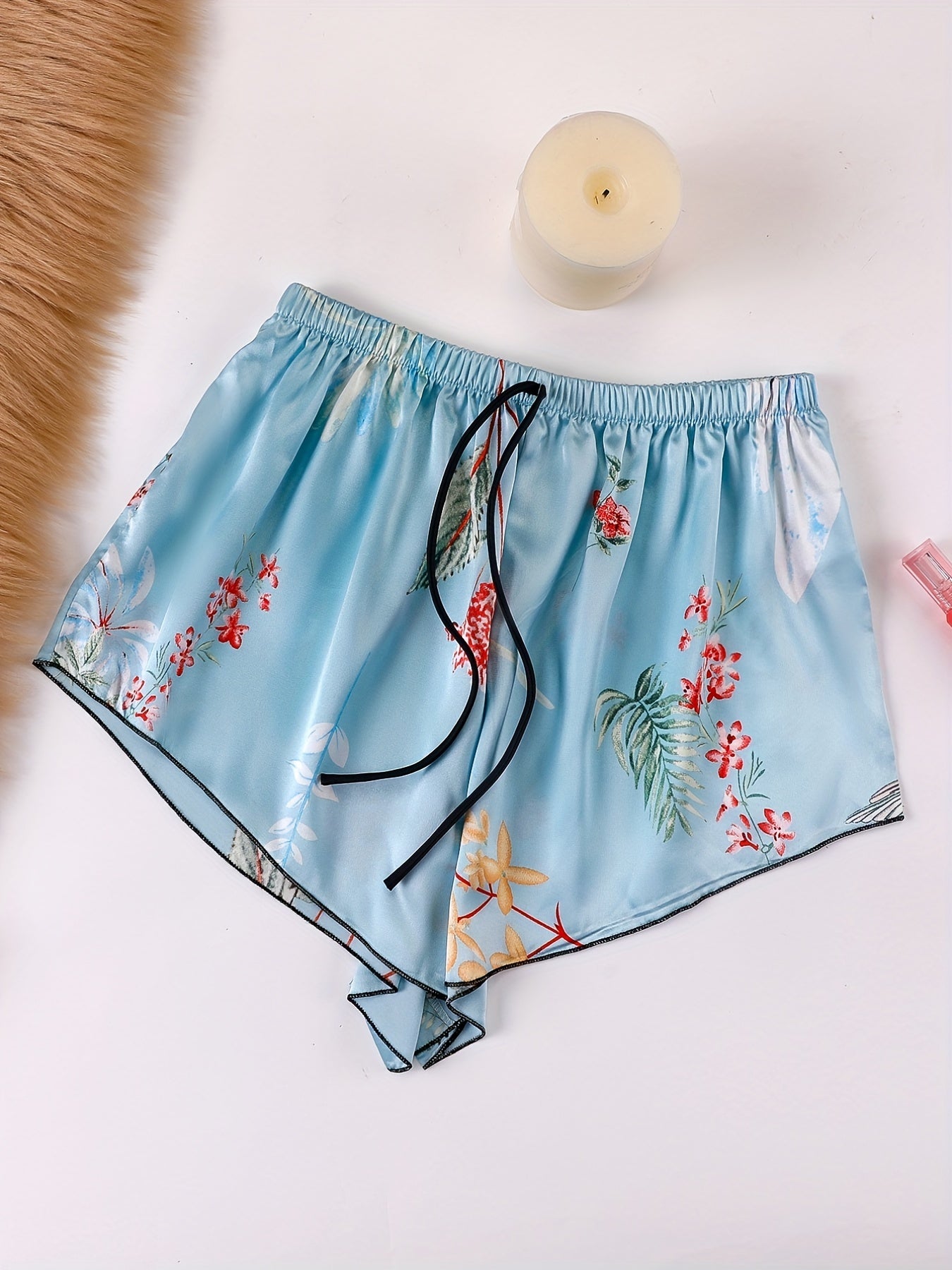 Polka Dot Satin Lace Up Shorts Women's Sleepwear