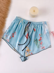 Polka Dot Satin Lace Up Shorts Women's Sleepwear