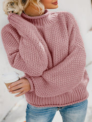 Casual Sweater Women's Solid Knitted Long Sleeve Mock Neck Pullover