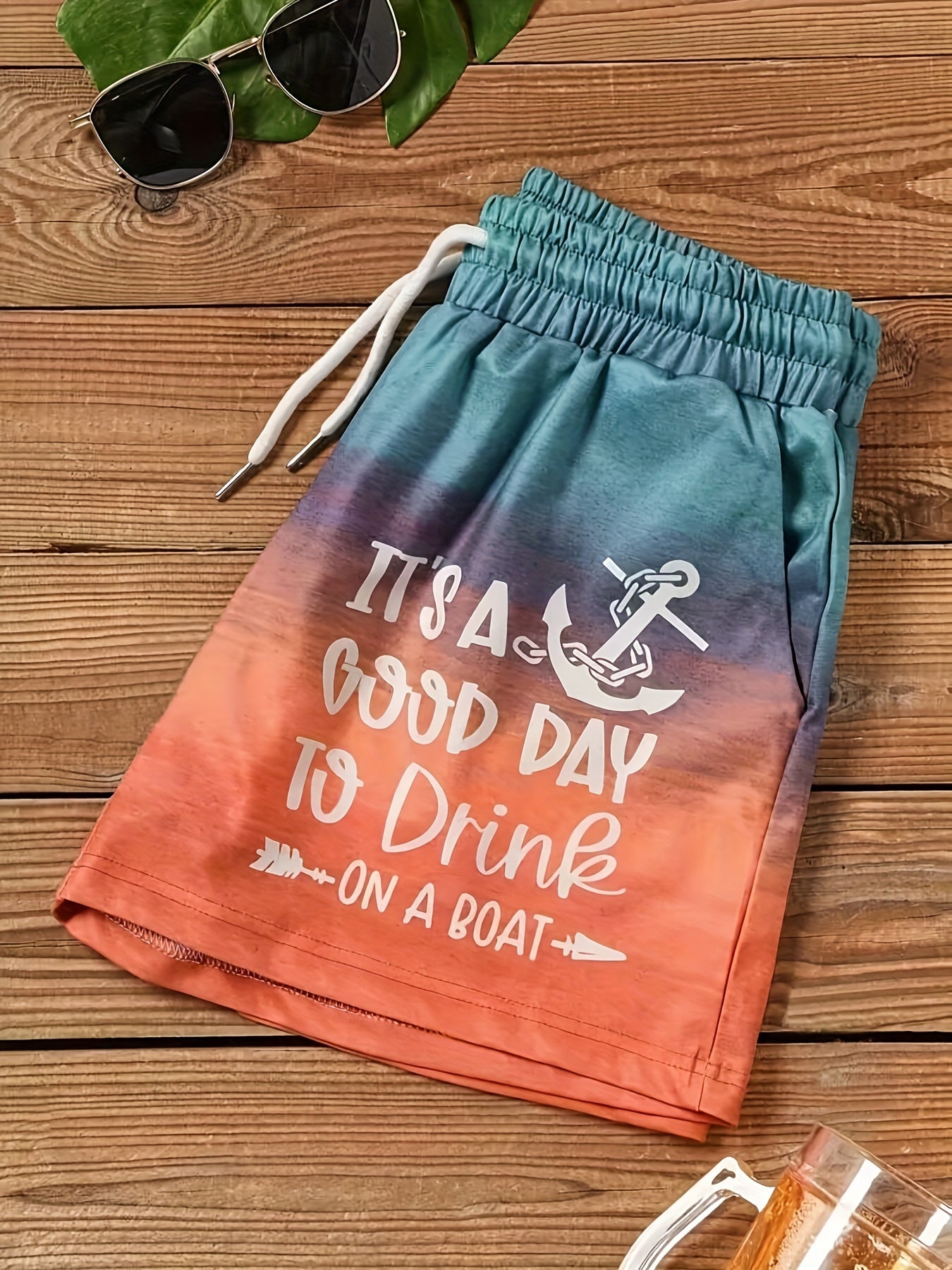 Anchor & Letter Print Wide Leg Summer Shorts Women's Clothing
