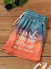 Anchor & Letter Print Wide Leg Summer Shorts Women's Clothing