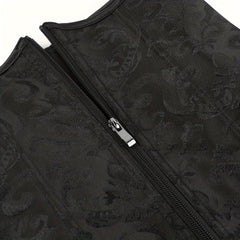 Jacquard Strapless Corset Bustier Tummy Control Lace Up Zipper Body Shaper