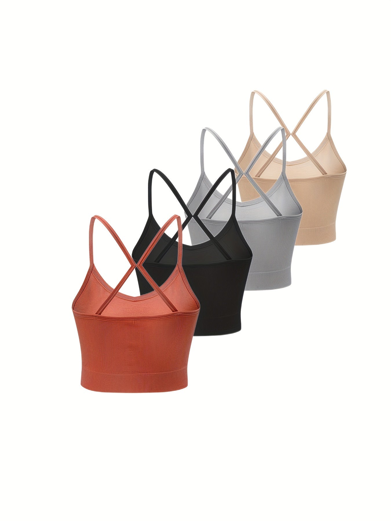 4pcs Criss Cross Back Cami Tops Ribbed Tank Top Women's Lingerie